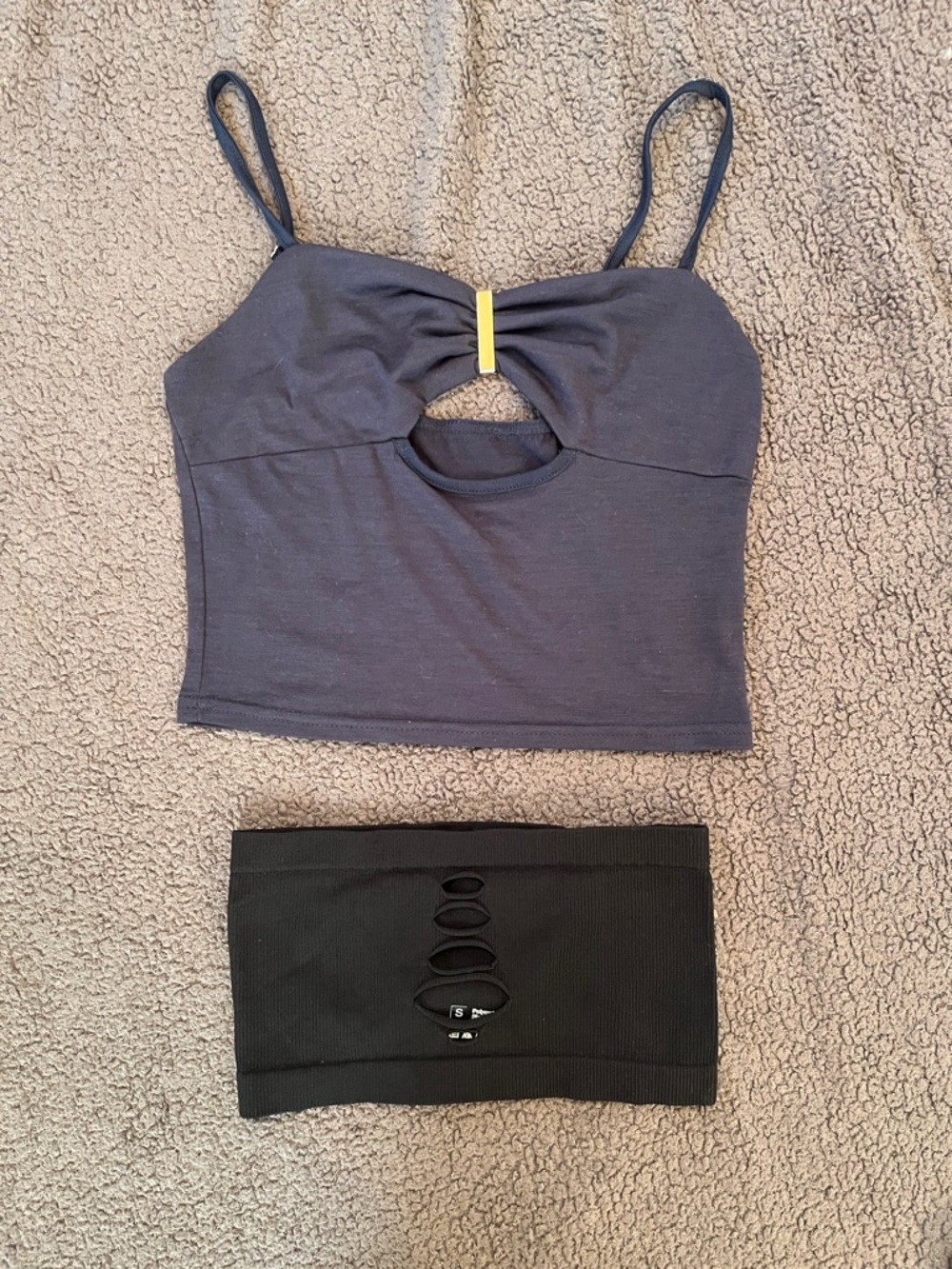 Black and Blue Cutout Crop Tops - Pack of 2